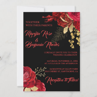 RODE EN GOUDE ELEGANT ROOS WEDDING INVITATIONS KAART