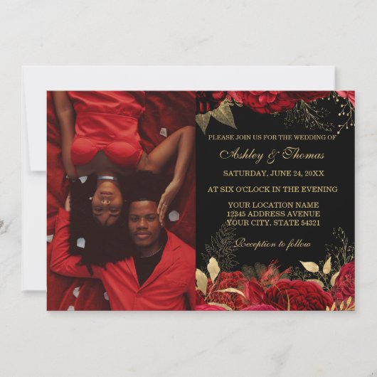 RODE EN GOUDE ELEGANT ROOS WEDDING INVITATIONS KAART (Voorkant)