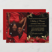 RODE EN GOUDE ELEGANT ROOS WEDDING INVITATIONS KAART (Voorkant / Achterkant)