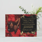 RODE EN GOUDE ELEGANT ROOS WEDDING INVITATIONS KAART (Staand voorkant)