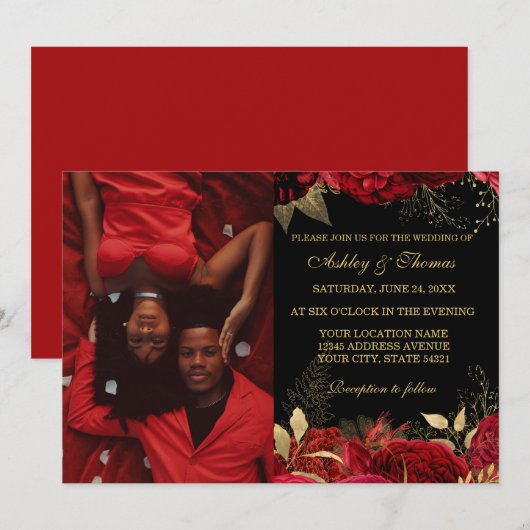 RODE EN GOUDE ELEGANT ROOS WEDDING INVITATIONS KAART (Voorkant / Achterkant)