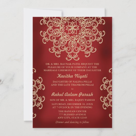 RODE EN GOUDE INDIAANSE STYLWEDINGINVITATIE KAART (Voorkant)