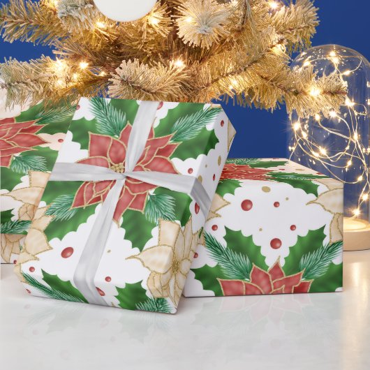 RODE EN GOUDE POINTSETTIA CHRISTMAS BLOOTSEN CADEAUPAPIER (Feestdagen)