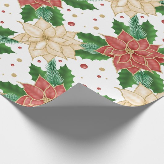 RODE EN GOUDE POINTSETTIA CHRISTMAS BLOOTSEN CADEAUPAPIER (Hoek)