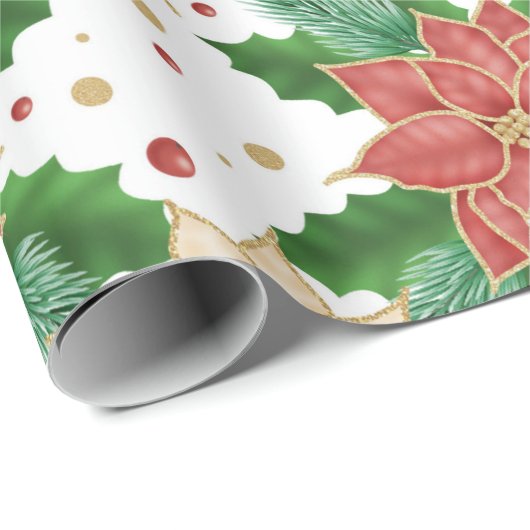 RODE EN GOUDE POINTSETTIA CHRISTMAS BLOOTSEN CADEAUPAPIER (Rol Hoek)