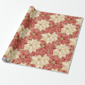 RODE EN GOUDE POINTSETTIA CHRISTMAS BLOOTSEN CADEAUPAPIER (Uitgerold)