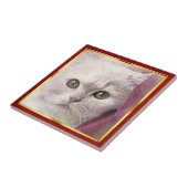 Rode en gouden abstracte kattenprint met lijst tegeltje (Zijkant)