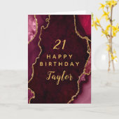 Rode en gouden Agaat Gelukkige Verjaardag Kaart (Gele Bloem)