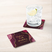 Rode en gouden Agaat Marmer Verjaardag Kartonnen Onderzetters (Insitu)