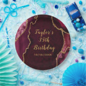 Rode en gouden Agaat Marmer Verjaardag Papieren Bordje (Feest)