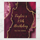 Rode en gouden Agaat Marmer Verjaardag Wijn Etiket (Enkel label)