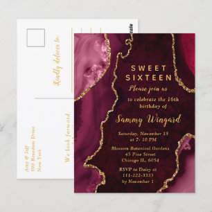 Rode en Gouden Agate Marmer Sweet Sixteen Briefkaart