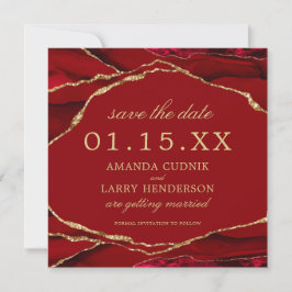 Rode en Gouden Agate Save The Date Kaart