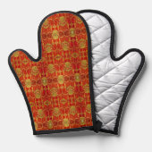 Rode en gouden art nouveau ovenhandschoen ovenwant (Voorkant / Achterkant)