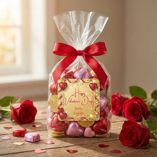 Rode en Gouden Ballonnen Gelukkige Valentijnsdag Vierkante Sticker