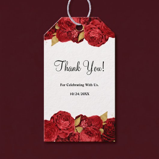 Rode En Gouden Bloem Bruiloft Cadeaulabel