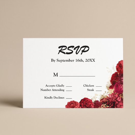 Rode En Gouden Bloem Bruiloft RSVP Kaart