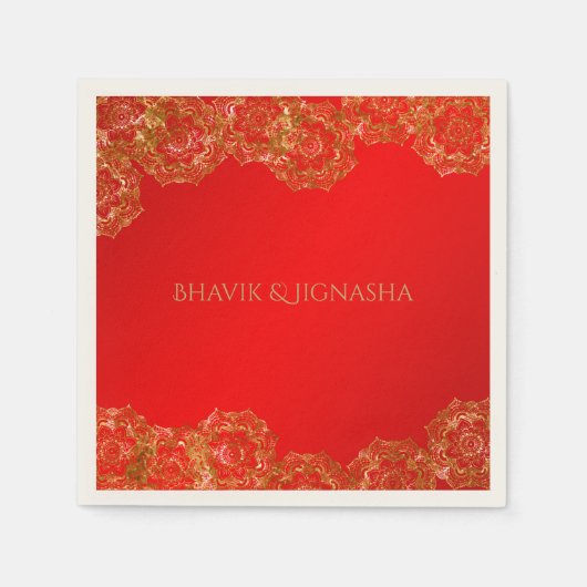 Rode en gouden bloem Indiase bruiloft servet (Voorkant)
