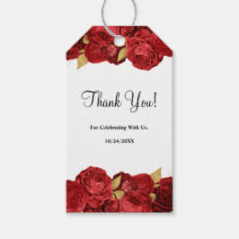 Rode En Gouden Bloemen Bruiloft Cadeaulabel