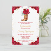 Rode en gouden bloemen Cowboy Boot Quinceañera Kaart (Staand voorkant)