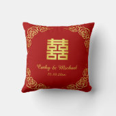 Rode en gouden bloemige roos Chinese theeceremonie Kussen (Achterkant)