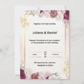 Rode en gouden bloemige trouwuitnodiging kaart (Voorkant)