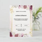 Rode en gouden bloemige trouwuitnodiging kaart (Staand voorkant)