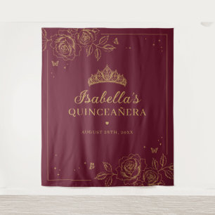 Rode en Gouden Bloemstuk Quinceañera Wandkleed
