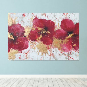 Rode en Gouden Bloesem Abstracte Wandkunst Canvas Afdruk