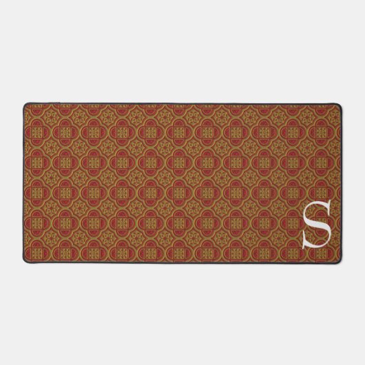 Rode en gouden Brocade Monogrammed Bureaumat (Voorkant)