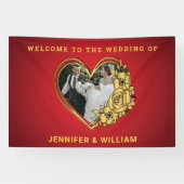 Rode en gouden bruiloft thema foto in hartvormige spandoek (Horizontaal)