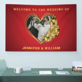 Rode en gouden bruiloft thema foto in hartvormige spandoek (Beurs)