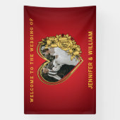 Rode en gouden bruiloft thema foto in hartvormige spandoek (Verticaal)