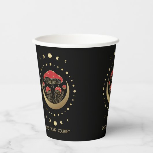 Rode en gouden champignons Gold Crescent Moon Papieren Bekers (Voorkant)