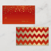 Rode en gouden Chevron en Confetti Stippen 2 Plaatskaartje (Voorkant / Achterkant)