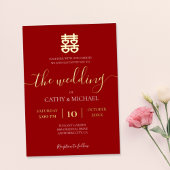 Rode en gouden  Chinese bruiloft Folie Uitnodiging