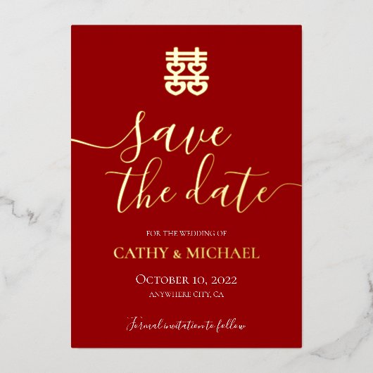 Rode en gouden  Chinese bruiloft met uitzondering  Folie Uitnodiging (Voorkant)