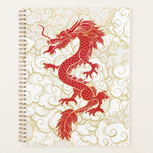 Rode en Gouden Chinese Drakenillustratie Planner (Voorkant)