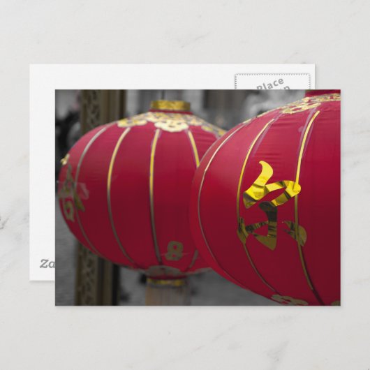 Rode en gouden Chinese lampjes Briefkaart (Voorkant / Achterkant)