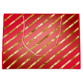 Rode en gouden diagonaal gestripte tas groot cadeauzakje (Voorkant)