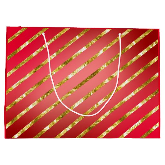 Rode en gouden diagonaal gestripte tas groot cadeauzakje (Achterkant)