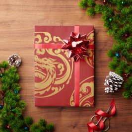 Rode en gouden draak, Chinees nieuwjaar Cadeaupapier