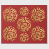 Rode en gouden draak, Chinees nieuwjaar Cadeaupapier (Vlak)