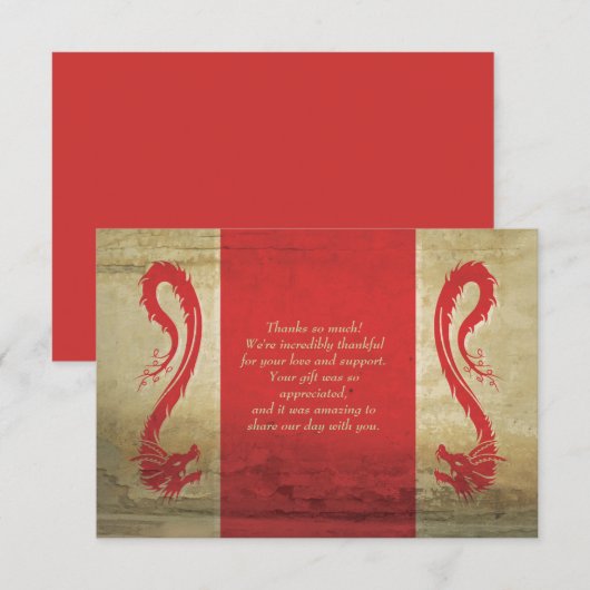 Rode en gouden draken Aziatische thema bruiloft Bedankkaart (Voorkant / Achterkant)