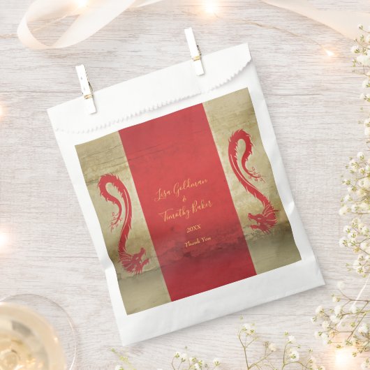 Rode en gouden draken Aziatische thema bruiloft Bedankzakje (Geknipt)