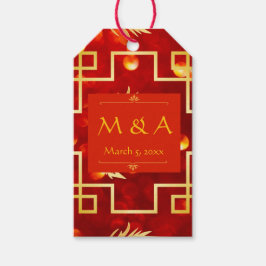 Rode en gouden draken bruiloft cadeaulabel