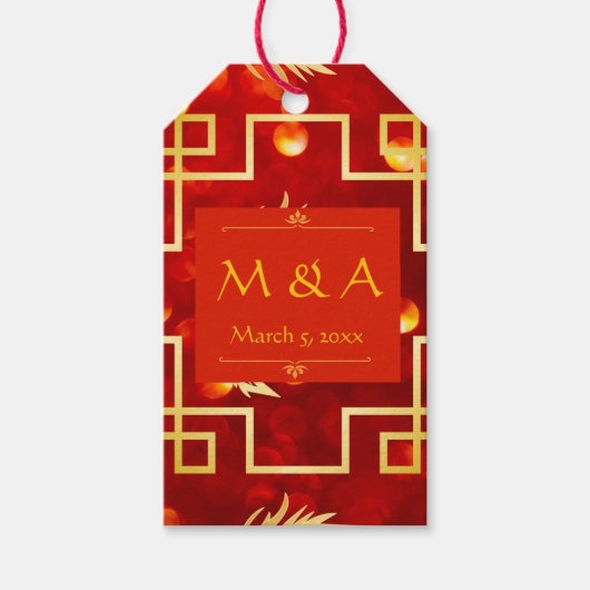 Rode en gouden draken bruiloft cadeaulabel (Voorkant)