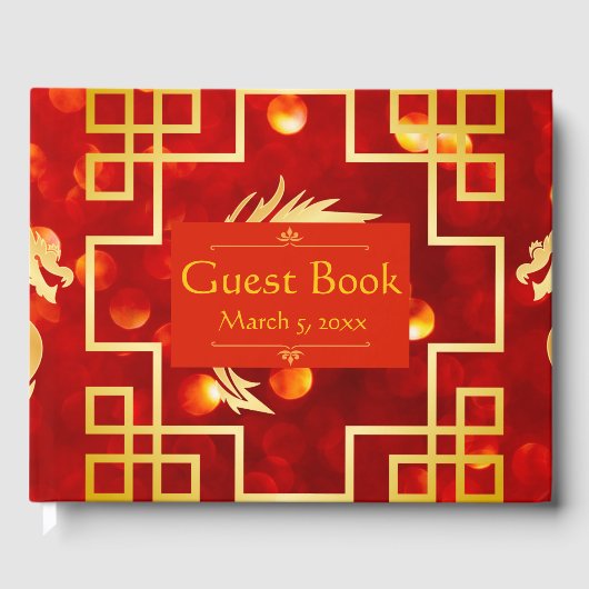 Rode en gouden draken bruiloft gastenboek (Voorkant)
