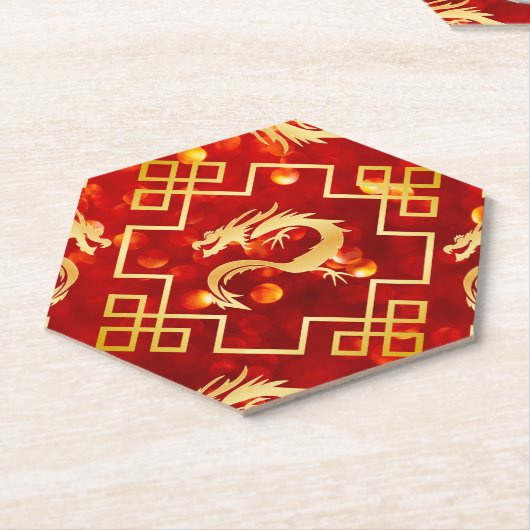 Rode en gouden draken bruiloft kartonnen onderzetters (Schuin)
