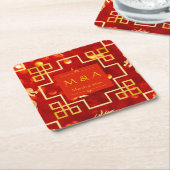 Rode en gouden draken bruiloft kartonnen onderzetters (Schuin)